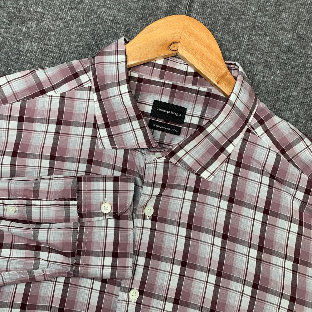 Ermenegildo Zegna Shirt Men 3XL Centoquaranta Twill Plaid Luxury Spread Collar